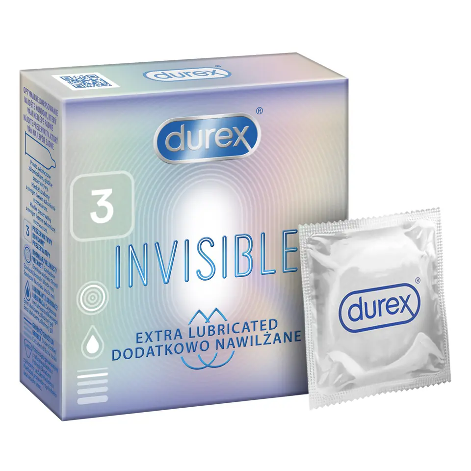 ⁨Durex Prezerwatywy Invisible Extra Lubricated 3szt⁩ w sklepie Wasserman.eu