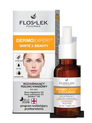 ⁨Floslek DERMO EXPERT® WHITE & BEAUTY® Rozjaśniający peeling kwasowy na noc 30 ml⁩ w sklepie Wasserman.eu