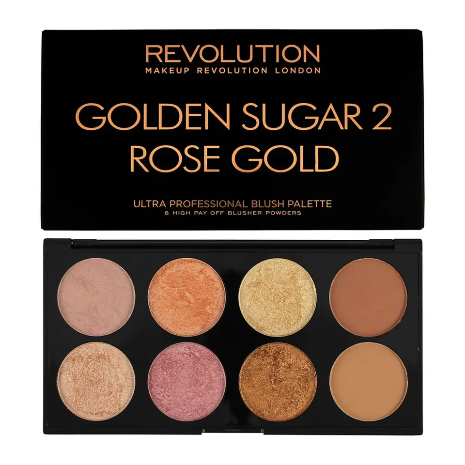 ⁨Makeup Revolution Ultra Blush Palette 8 Face Contouring Set Golden Sugar 2 Rose Gold 13g⁩ at Wasserman.eu