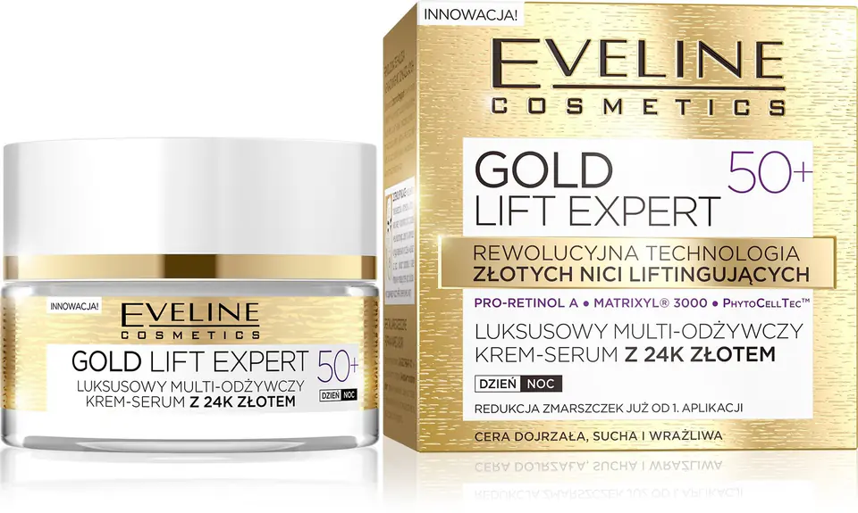 ⁨Eveline Gold Lift Expert 50+ Multi-nourishing day and night cream-serum 50ml⁩ at Wasserman.eu