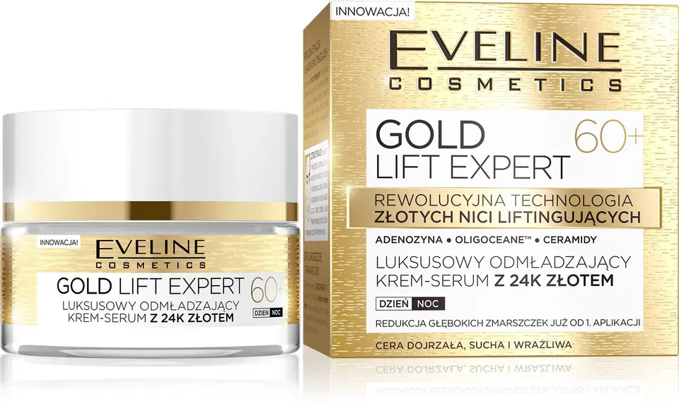 ⁨Eveline Gold Lift Expert 60+ Krem-serum odmładzający na dzień i noc 50ml⁩ w sklepie Wasserman.eu