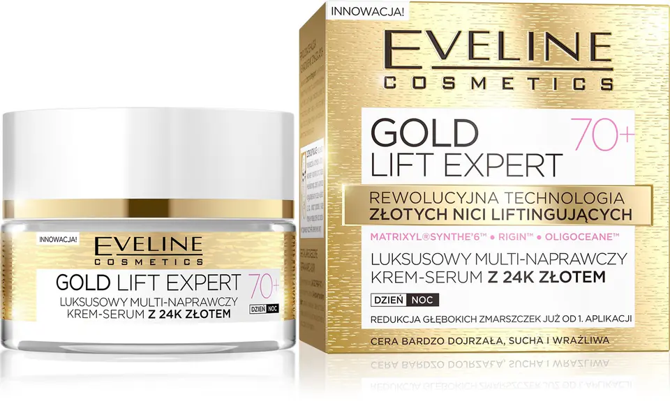 ⁨Eveline Gold Lift Expert 70+ Krem-serum multi-naprawczy na dzień i noc 50ml⁩ w sklepie Wasserman.eu