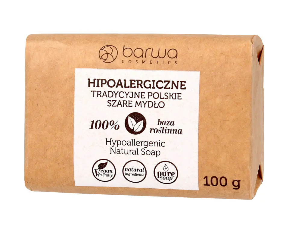 ⁨Barwa Hipoalergiczna Szare Mydło tradycyjne polskie w kostce 100g⁩ w sklepie Wasserman.eu