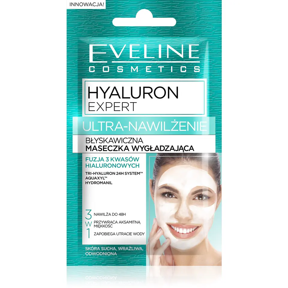 ⁨Eveline Hyaluron Expert Ultra-Moisturizing Instant Smoothing Mask - Sachet 2x5ml⁩ at Wasserman.eu