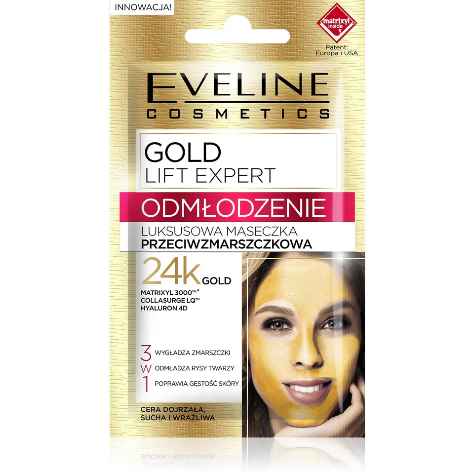 ⁨Eveline Gold Lift Expert Odmłodzenie Maseczka przeciwzmarszczkowa luksusowa - saszetka 2x5ml⁩ w sklepie Wasserman.eu