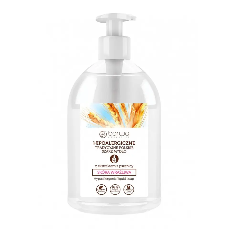 ⁨Hypoallergenic Color Gray Traditional Polish Liquid Soap Wheat - sensitive skin 500ml⁩ at Wasserman.eu