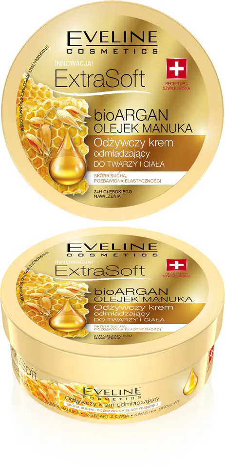 ⁨Eveline Extra Soft bio Argan i Olejek Manuka Odżywczy krem odmładzający do twarzy i ciała 175ml⁩ w sklepie Wasserman.eu