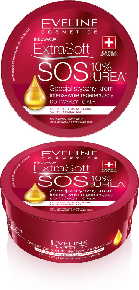 ⁨Eveline Extra Soft SOS 10% Urea Krem intensywnie regenerujący do twarzy i ciała 175ml⁩ w sklepie Wasserman.eu