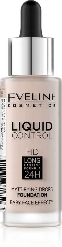 ⁨Eveline Liquid Control HD Podkład do twarzy z dropperem nr 005 Ivory 32ml⁩ w sklepie Wasserman.eu