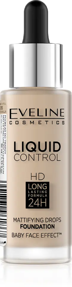 ⁨Eveline Liquid Control HD Podkład do twarzy z dropperem nr 015 Light Vanilla 32ml⁩ w sklepie Wasserman.eu