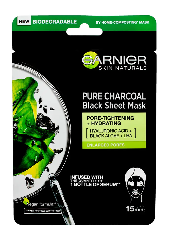 ⁨Garnier Skin Naturals Pure Charcoal Mask in The Black Tissue Lobe - Black Algae 28g⁩ at Wasserman.eu