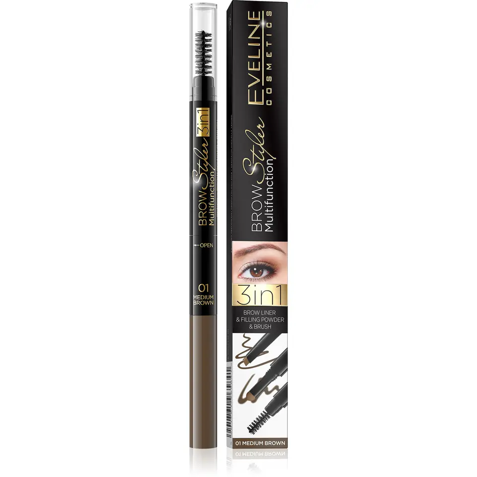 ⁨Eveline Brow Multifunction Styler Eyebrow Pencil 3in1 - Medium Brown⁩ at Wasserman.eu