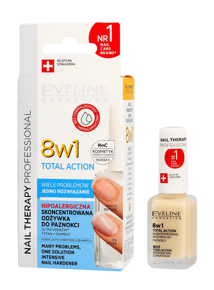 ⁨Eveline Nail Therapy Nail Polish Nail Conditioner 8in1 Total Action 12ml⁩ at Wasserman.eu