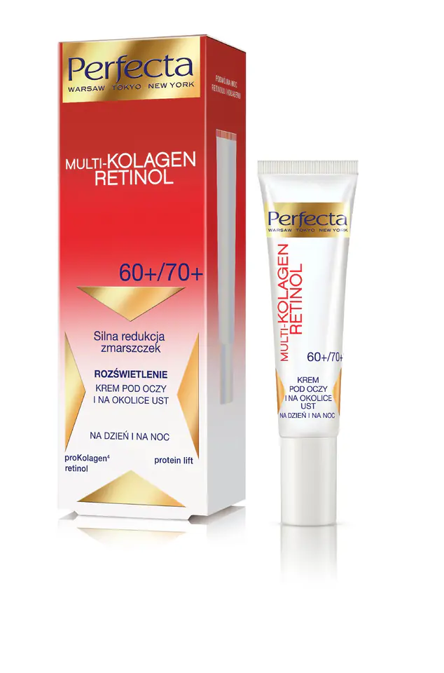 ⁨Perfecta Multi-Kolagen Retinol 60+/70+ Cream reducing wrinkles and brightening under the eyes and eyelids 15ml⁩ at Wasserman.eu
