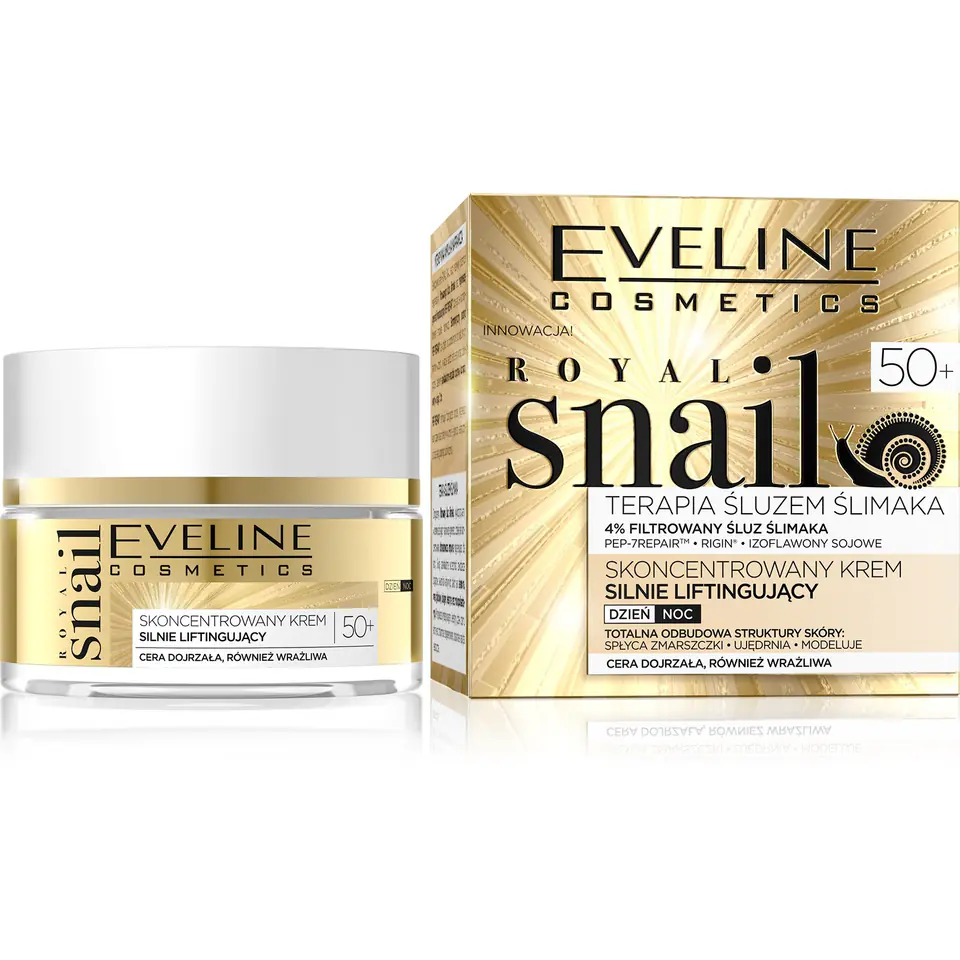 ⁨Eveline Royal Snail 50+ Skoncentrowany Krem silnie liftingujący na dzień i noc 50ml⁩ w sklepie Wasserman.eu