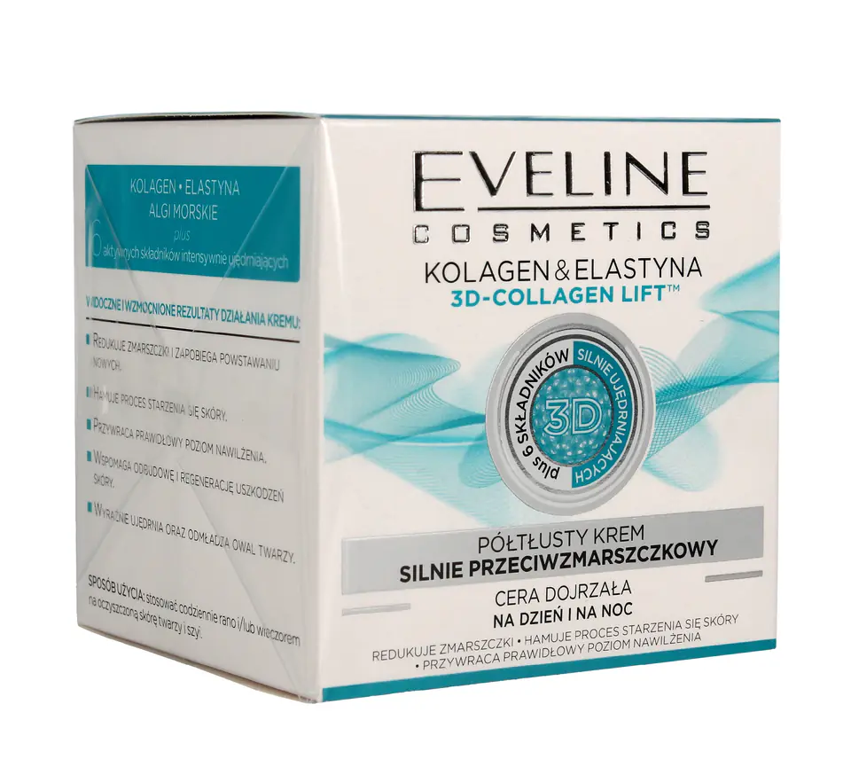 ⁨Eveline Półtłusty Krem silnie przeciwzmarszczkowy Kolagen i Elastyna & 3D-Collagen Lift 50ml⁩ w sklepie Wasserman.eu