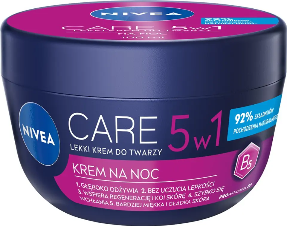 ⁨Nivea Care Lekki krem do twarzy na noc 5w1 100ml⁩ w sklepie Wasserman.eu