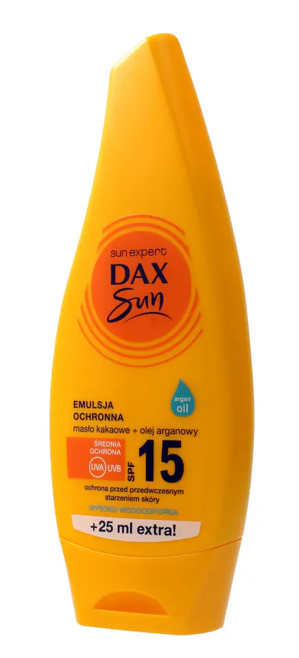 ⁨Dax Sun Emulsja ochronna do opalania SPF 15 z masłem kakaowym i olejem arganowym 175ml⁩ w sklepie Wasserman.eu