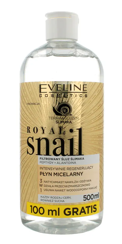 ⁨Eveline Royal Snail Płyn micelarny intensywnie regenerujący 3w1 500ml⁩ w sklepie Wasserman.eu