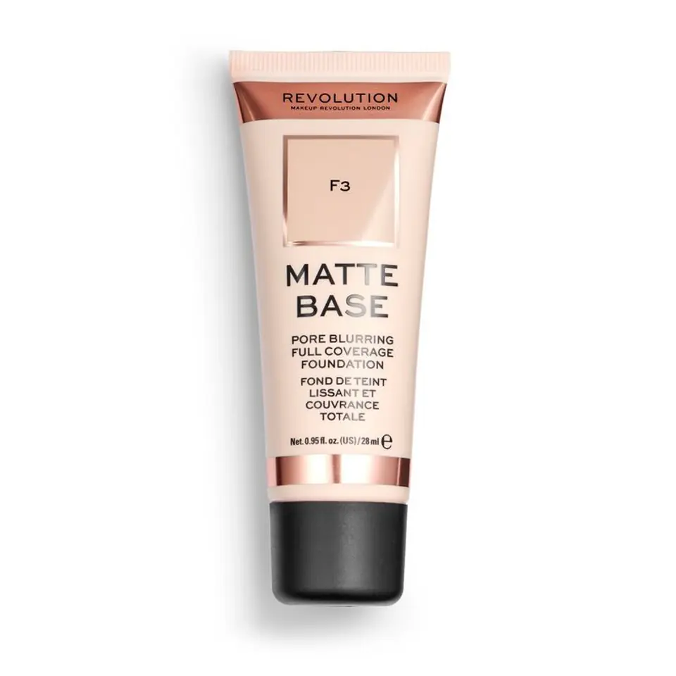 ⁨Makeup Revolution Podkład matujący do twarzy Matte Base Foundation F3 28 ml⁩ w sklepie Wasserman.eu