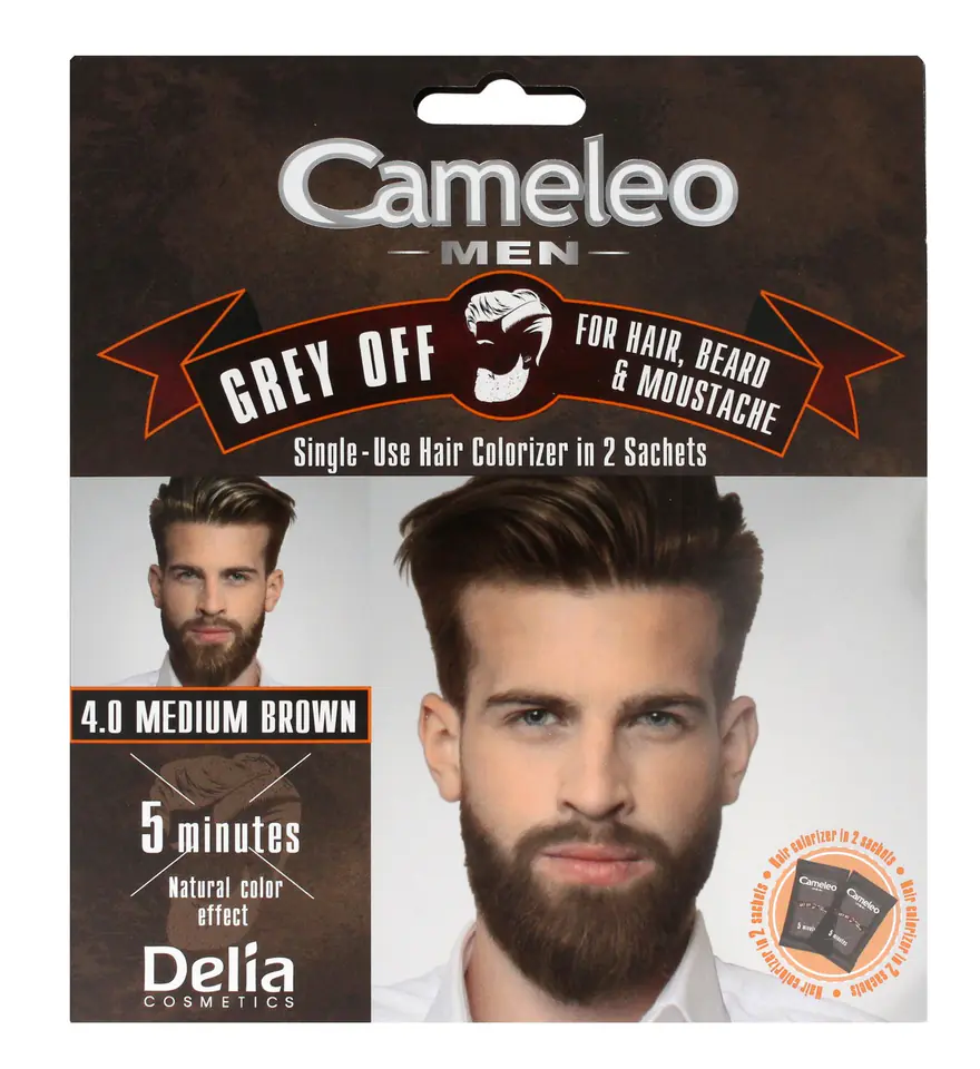 ⁨Delia Cosmetics Cameleo Men Krem koloryzujący do włosów,brody i wąsów nr 4.0 medium brown 15mlx2⁩ w sklepie Wasserman.eu