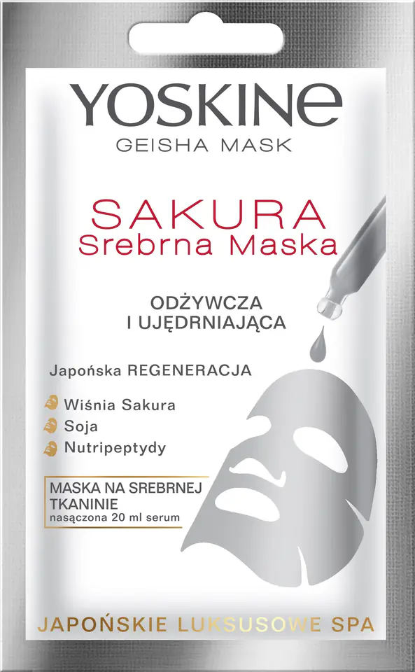 ⁨Yoskine Geisha Mask Sakura Srebrna Maska na tkaninie odżywcza i ujędrniająca 20ml⁩ w sklepie Wasserman.eu