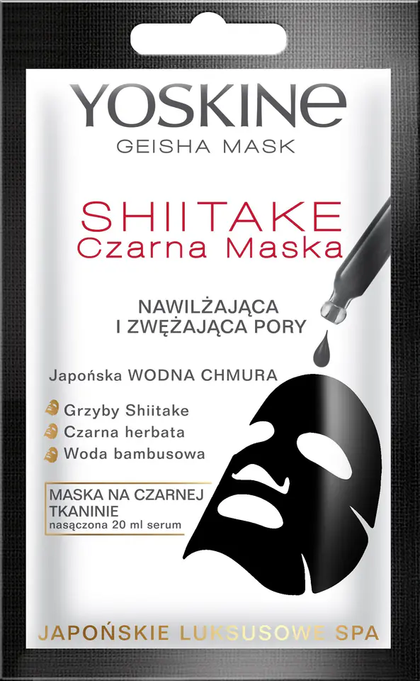 ⁨Yoskine Geisha Mask Shiitake Czarna Maska na tkaninie nawilżająca i zwężająca pory 20ml⁩ w sklepie Wasserman.eu