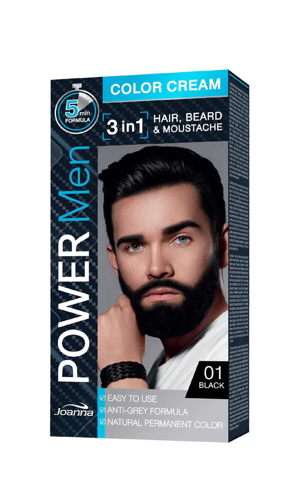 ⁨Joanna Power Men Color Cream Hair Dye 3in1 for Men No. 01 Black 100g⁩ at Wasserman.eu