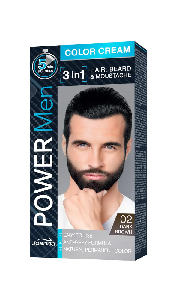 ⁨Joanna Power Men Color Cream Farba do włosów 3in1 dla mężczyzn nr 02 Dark Brown 100g⁩ w sklepie Wasserman.eu