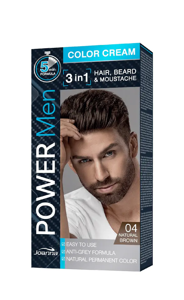 ⁨Joanna Power Men Color Cream Farba do włosów 3in1 dla mężczyzn nr 04 Natural Brown 100g⁩ w sklepie Wasserman.eu