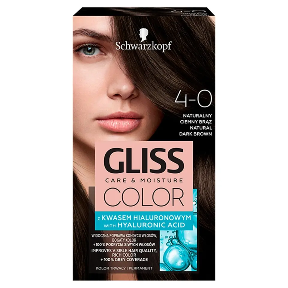 ⁨Schwarzkopf Gliss Color Color Coloring Cream No. 4-0 Natural Dark Brown 1op.⁩ at Wasserman.eu