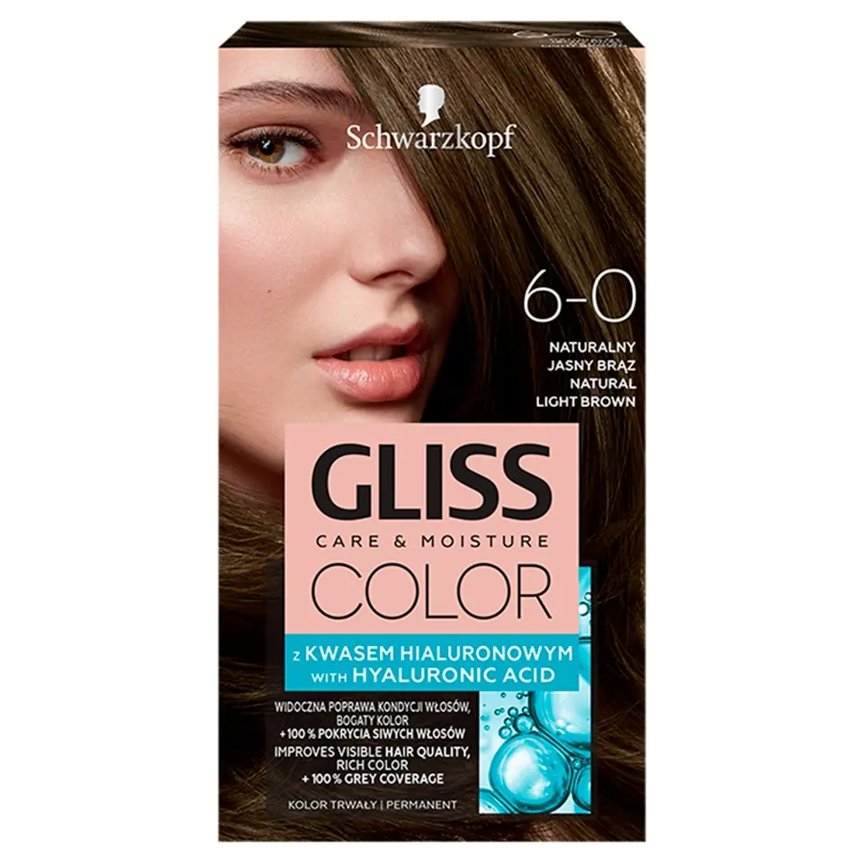 ⁨Schwarzkopf Gliss Color Color Coloring Cream No. 6-0 Natural Light Brown 1op.⁩ at Wasserman.eu