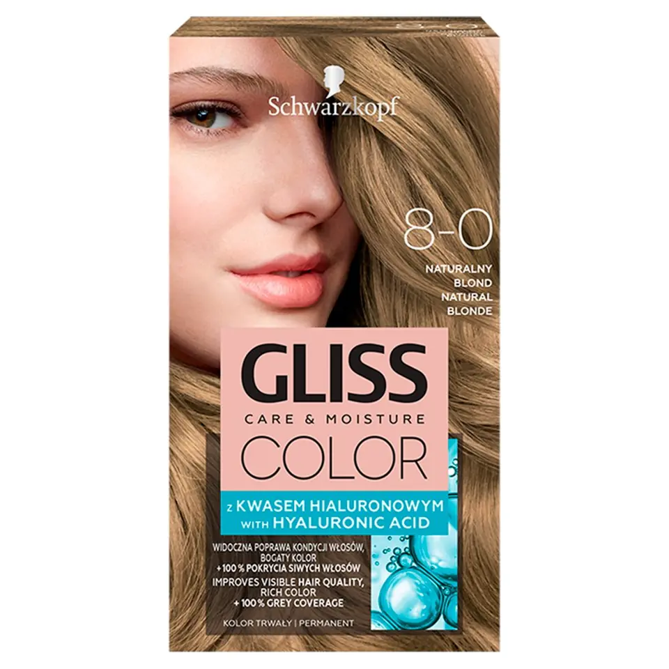 ⁨Schwarzkopf Gliss Color Color Coloring Cream No. 8-0 Natural Blond 1op.⁩ at Wasserman.eu