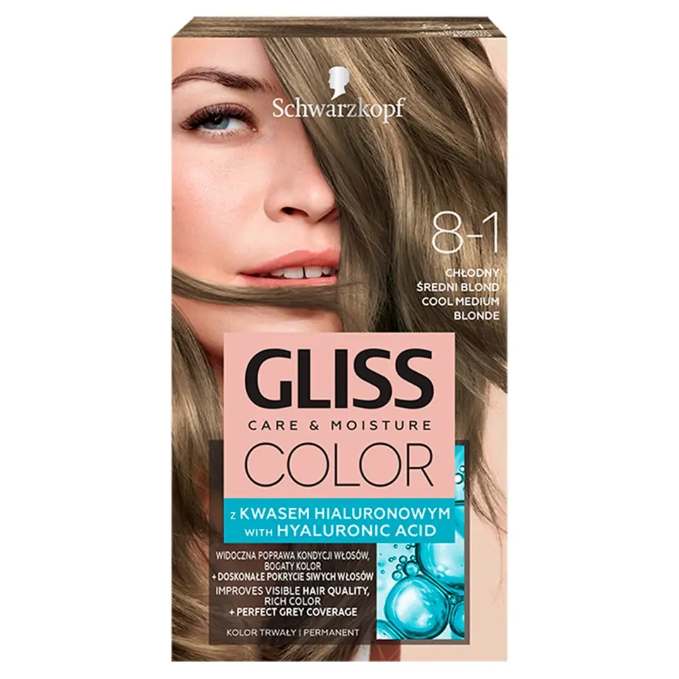 ⁨Schwarzkopf Gliss Color Color Coloring Cream No. 8-1 Cool Medium Blond 1op.⁩ at Wasserman.eu