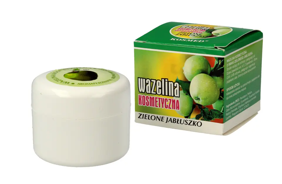 ⁨Kosmed Wazelina kosmetyczna aromatyzowana - Zielone Jabłuszko 15ml⁩ w sklepie Wasserman.eu