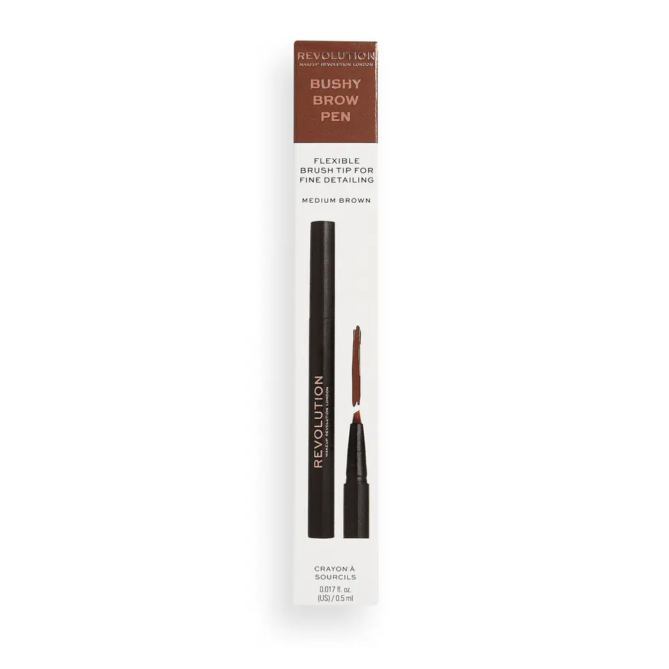 ⁨Makeup Revolution Pisak do brwi Bushy Brow Pen Medium Brown 0,5 ml⁩ w sklepie Wasserman.eu