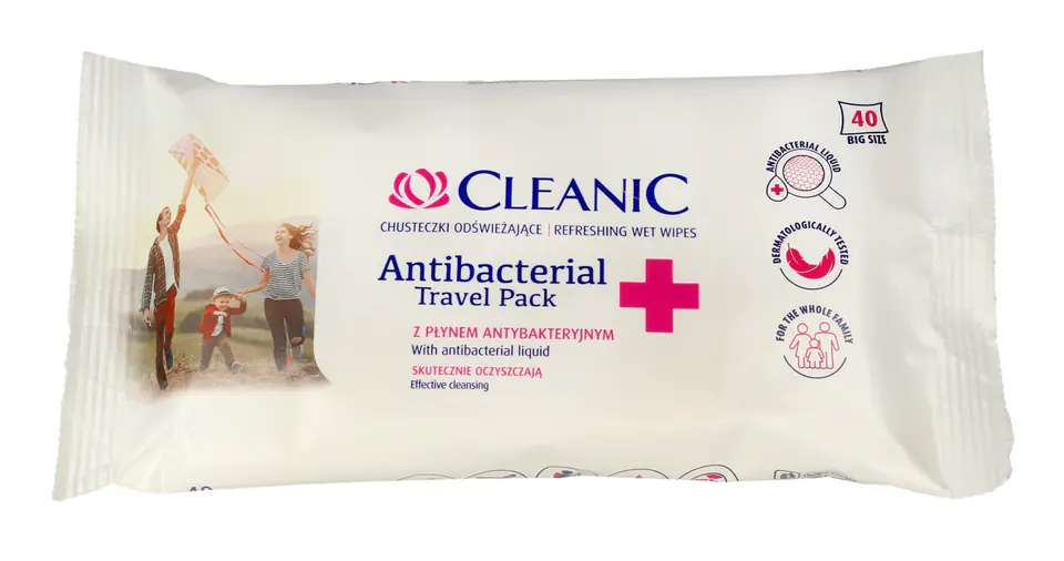 ⁨Cleanic Chusteczki odświeżające Antibacterial Travel Pack 1op.-40szt⁩ w sklepie Wasserman.eu