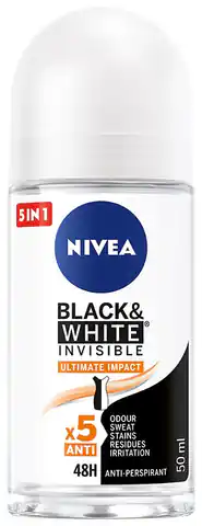 ⁨Nivea Deodorant BLACK&WHITE INVISIBLE Ultimate Impact 5in1 roll-on 50ml⁩ at Wasserman.eu