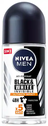 ⁨Nivea Men Dezodorant BLACK& WHITE INVISIBLE Ultimate Impact 5in1 roll-on  50ml⁩ w sklepie Wasserman.eu