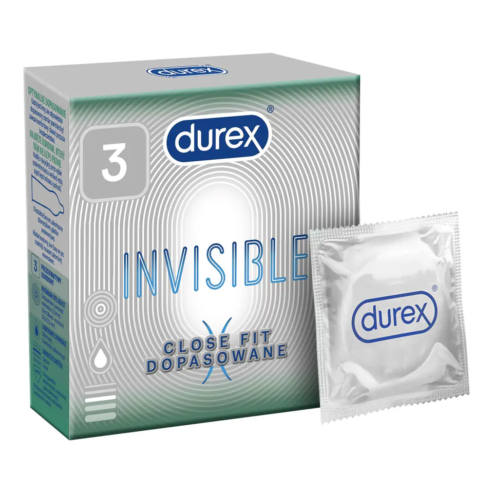 ⁨Durex Prezerwatywy Invisible Close Fit - dopasowane 1op.-3szt⁩ w sklepie Wasserman.eu