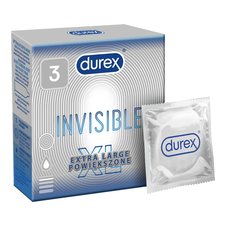 ⁨Durex Prezerwatywy Invisible Extra Large XL - powiększone 1op.-3szt⁩ w sklepie Wasserman.eu