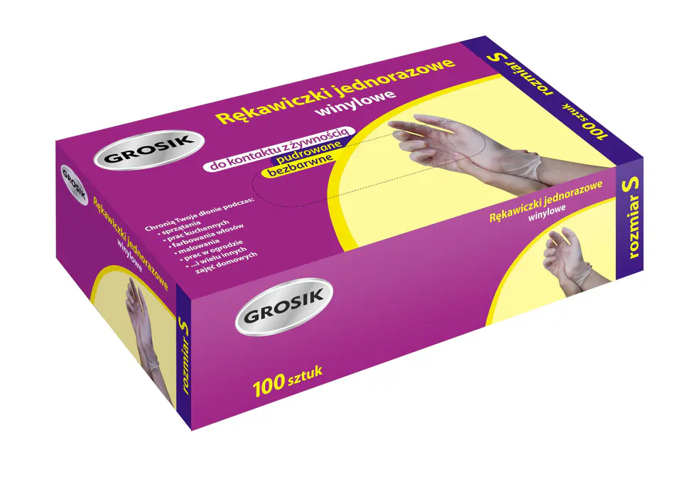 ⁨Sarantis Jan Essential Grosik Disposable Vinyl Gloves - size S 1op.-100pcs⁩ at Wasserman.eu