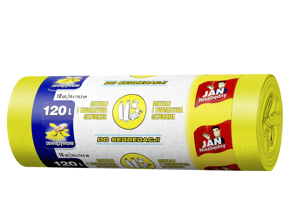 ⁨Sarantis Jan Essential Bags for Segregation Garbage Yellow - Metals and Plastics 120L 1op.-10pcs⁩ at Wasserman.eu