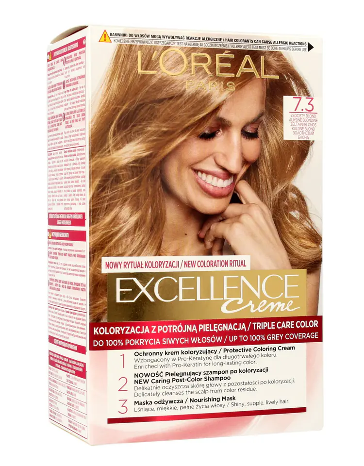 ⁨Loreal Excellence Creme Coloring Cream 7.3 Golden Blond 1op.⁩ at Wasserman.eu