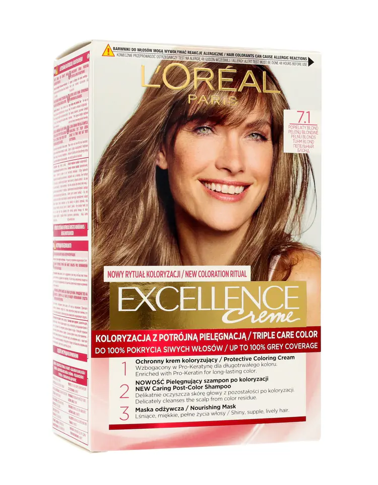 ⁨Loreal Excellence Creme Coloring Cream 7.1 Ash Blond 1op.⁩ at Wasserman.eu