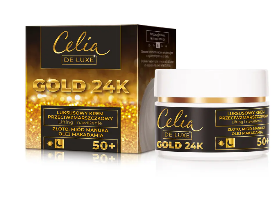 ⁨Celia Gold 24K Luksusowy Krem przeciwzmarszczkowy 50+ - lifting i nawilżenie 50ml⁩ w sklepie Wasserman.eu
