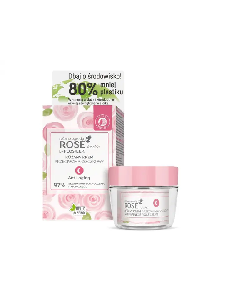 ⁨Floslek Rose for Skin Różany Krem przeciwzmarszczkowy na noc ECO zestaw 50ml⁩ w sklepie Wasserman.eu