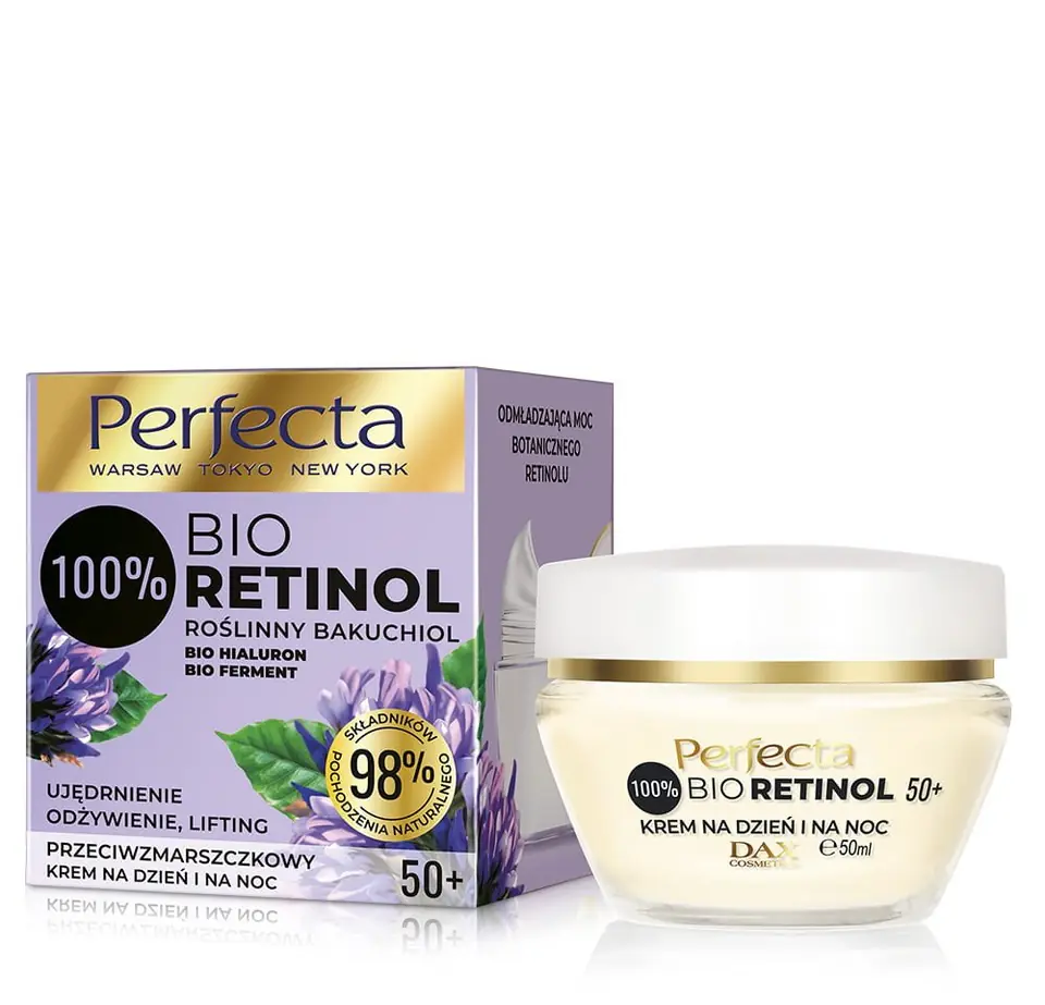 ⁨Perfecta 100% Bio Retinol 50+ Przeciwzmarszczkowy Krem na dzień i noc -ujędrnienie,odżywienie i lifting 50ml⁩ w sklepie Wasserman.eu