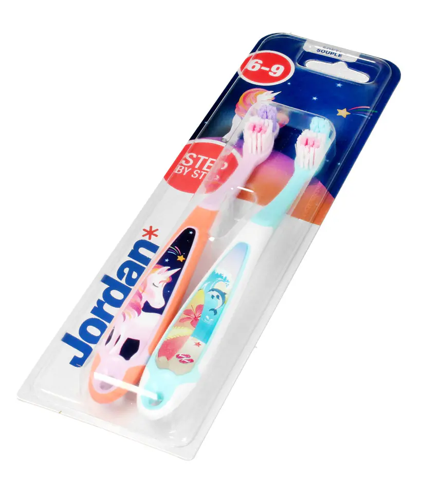 ⁨Jordan Children's toothbrush DUO Step by Step 6-9 soft - mix of patterns 1pcs⁩ at Wasserman.eu