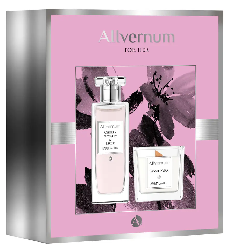 ⁨Allvernum Zestaw Kwiat Wiśni & Piżmo Woda Perfumowana 50ml+Świeca Passiflora⁩ w sklepie Wasserman.eu